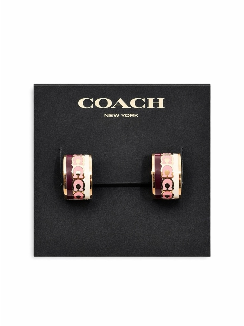 COACH Gold-Tone Signature C Enamel Huggie Earrings NWT